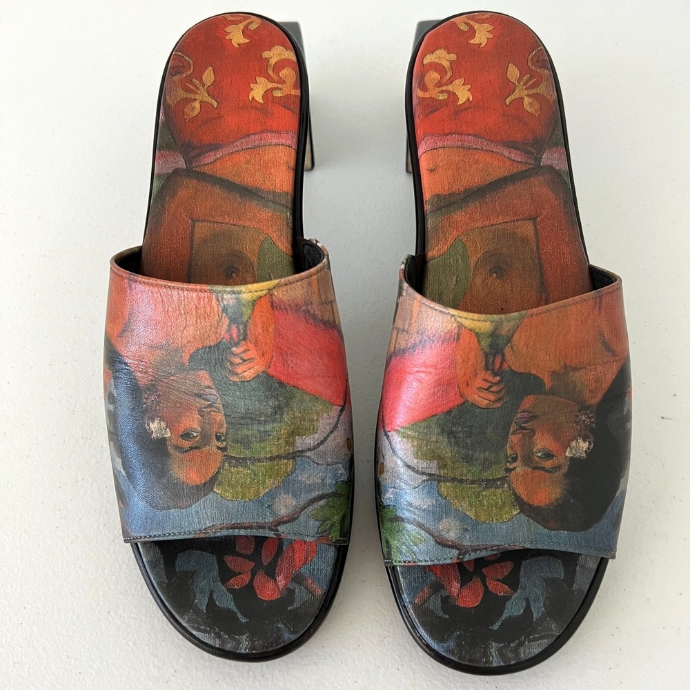 ICON wearable LONGING art print leather sandals slide wedge 10 spring summer